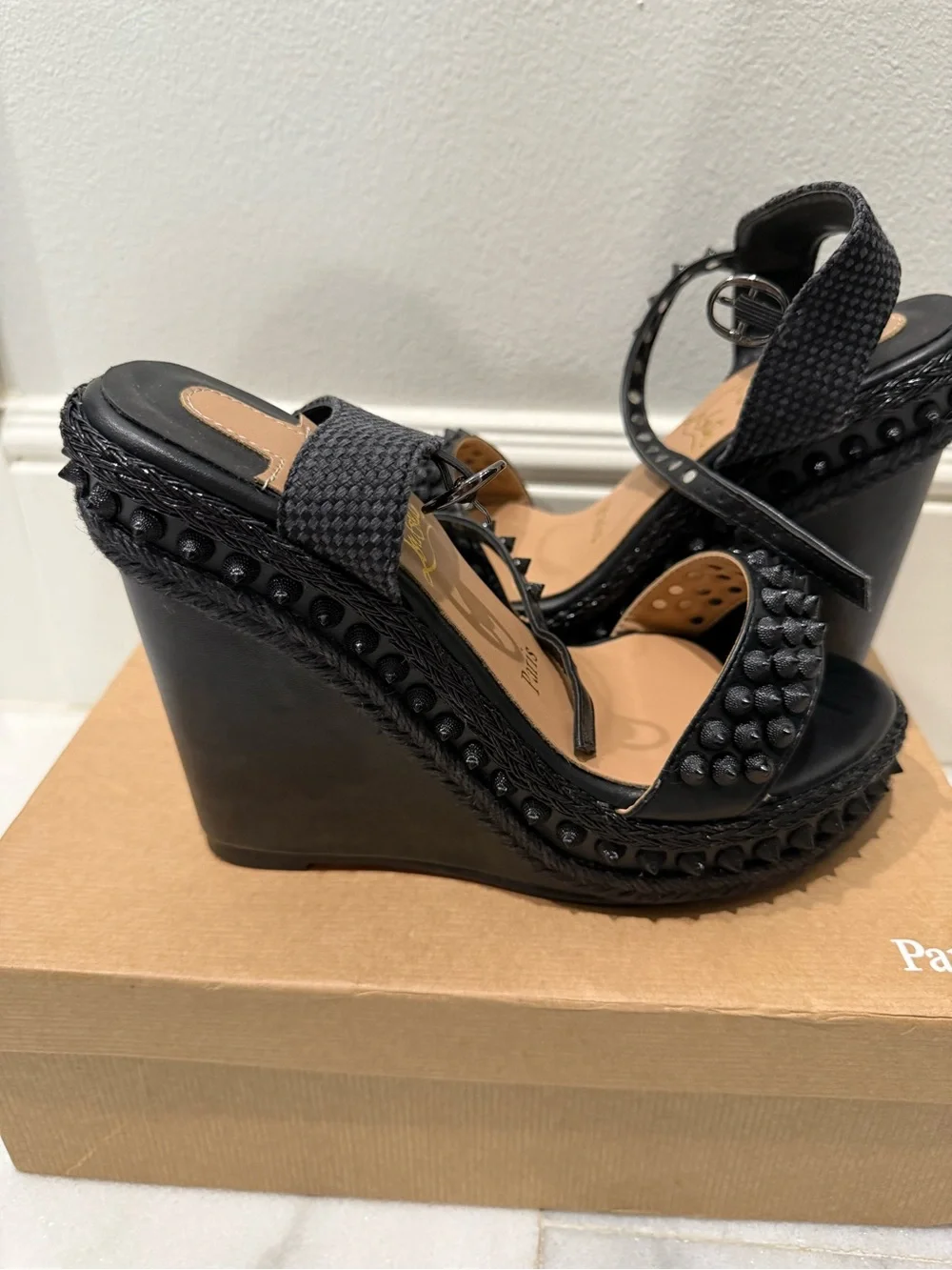 Red bottom Black Studded Platform Heels